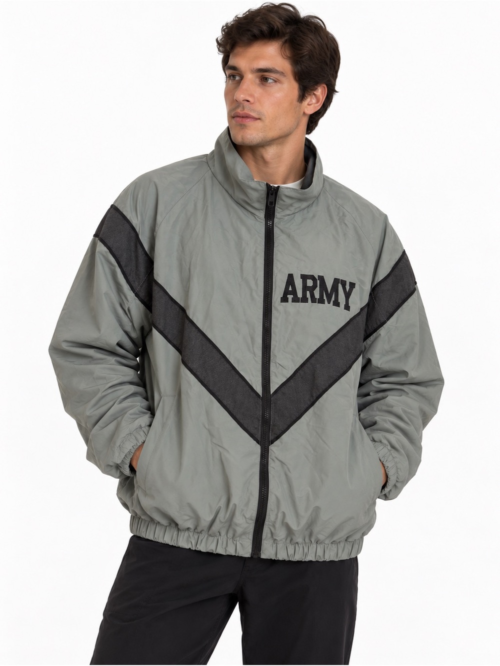 US Army IPFU Physical Fitness Jacket Gray Black Reflective Medium Long Military